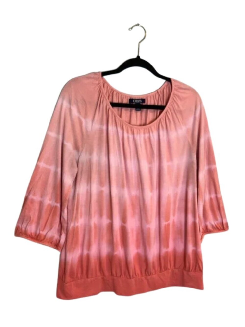 Chaps Denim Women's Quarter Sleeve Tie-Dye T-Shirt Top Peach Size XL